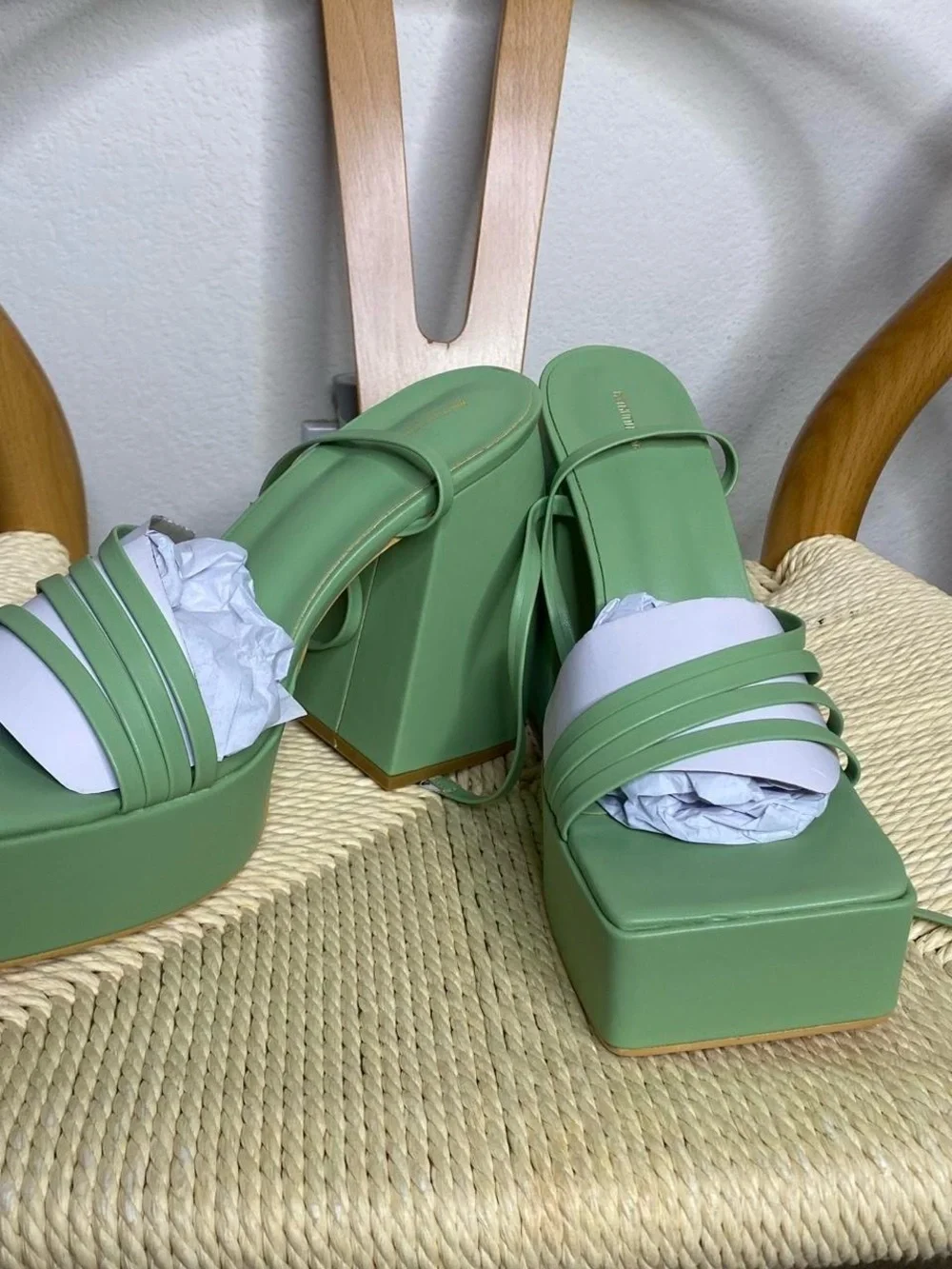 PrettyLittleThing Mint Green Platform Block Heel Sandals